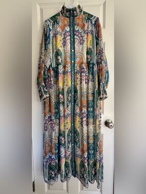 Dalia MacPhee vibrant bohemian floral long sleeve maxi dress women’s size L NWT